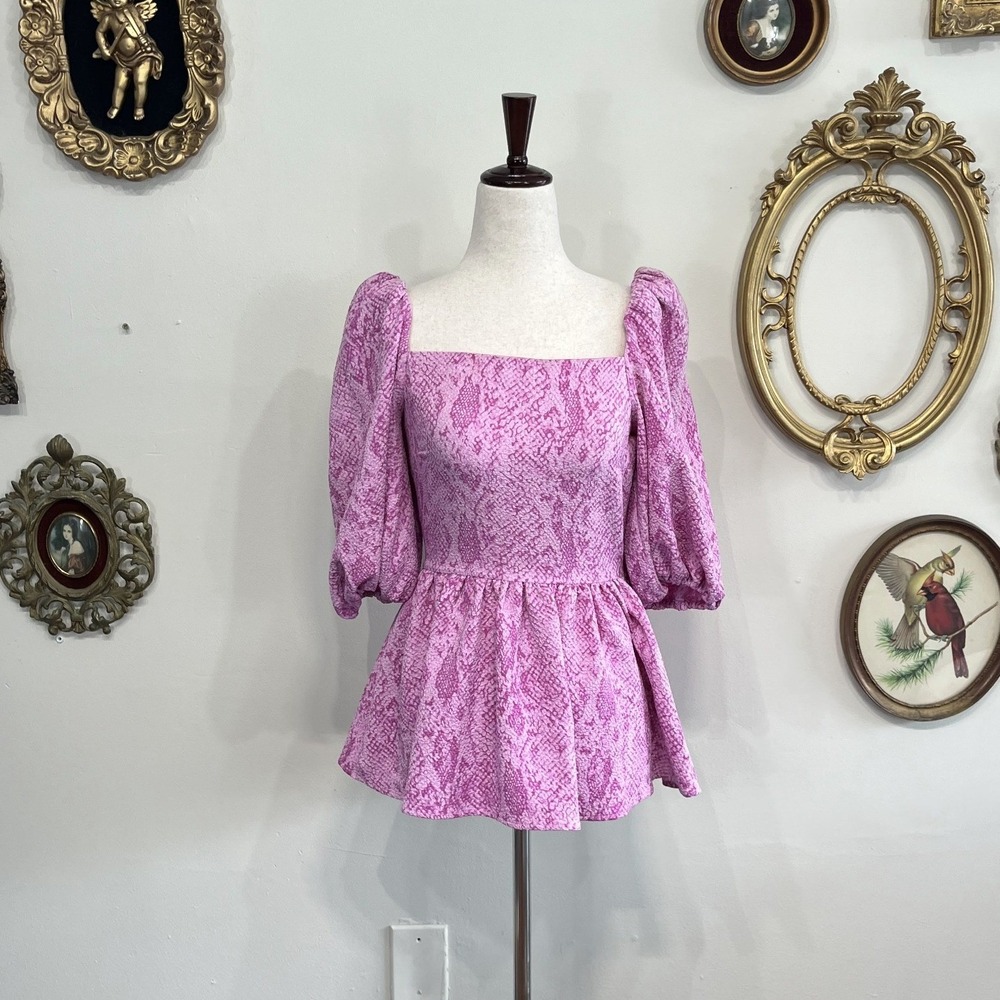 Stine Goya Irene Pink Snake-Print Peplum Top - Size XXS